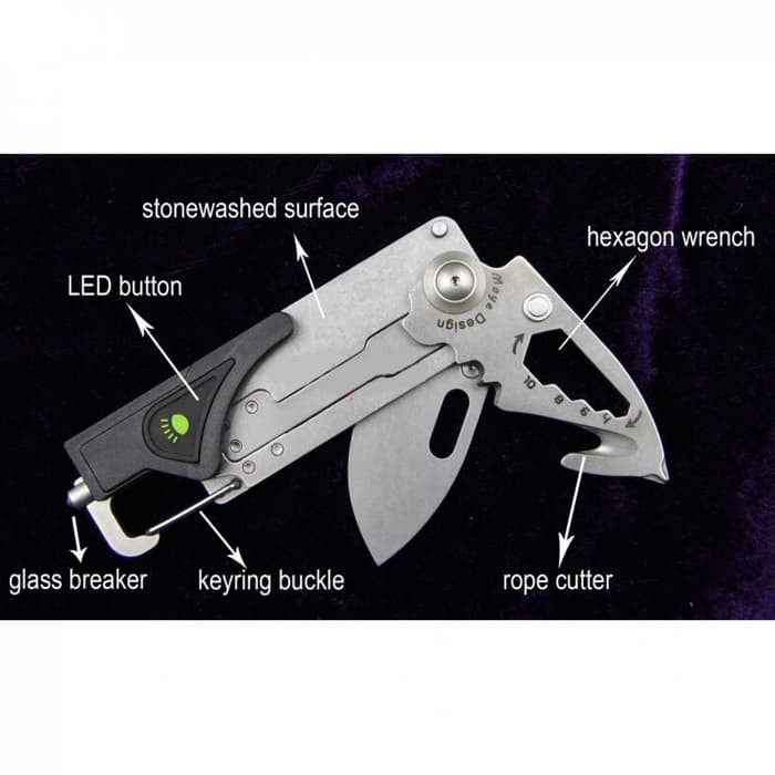 SANRENMU Pisau Multitool EDC Lipat Senter Carabiner LUF PH T4