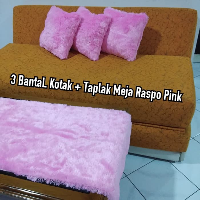 Set Taplak Meja Bantal Sofa Ruang Tamu Kepala Jok Kursi Tidur Mobil Kotak pink v