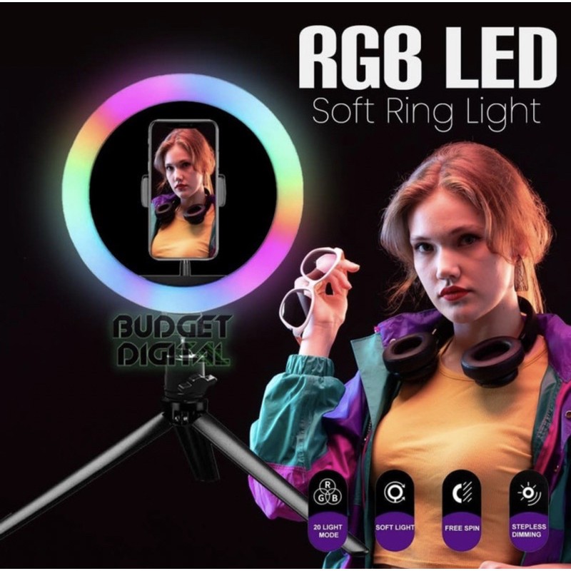 RING LIGHT RAINBOW RGB + TRIPOD STAND 2.1M LIVE TIKTOK YOUTUBER - BC