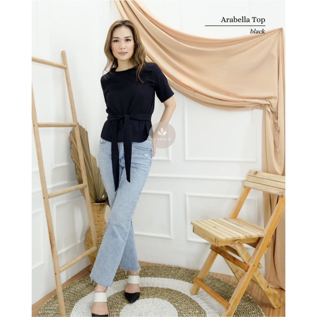 CAVALU 077 Arabella Top Moscrepe Halus Tali Ikat Oneck Blouse Casual Baju Atasan Wanita