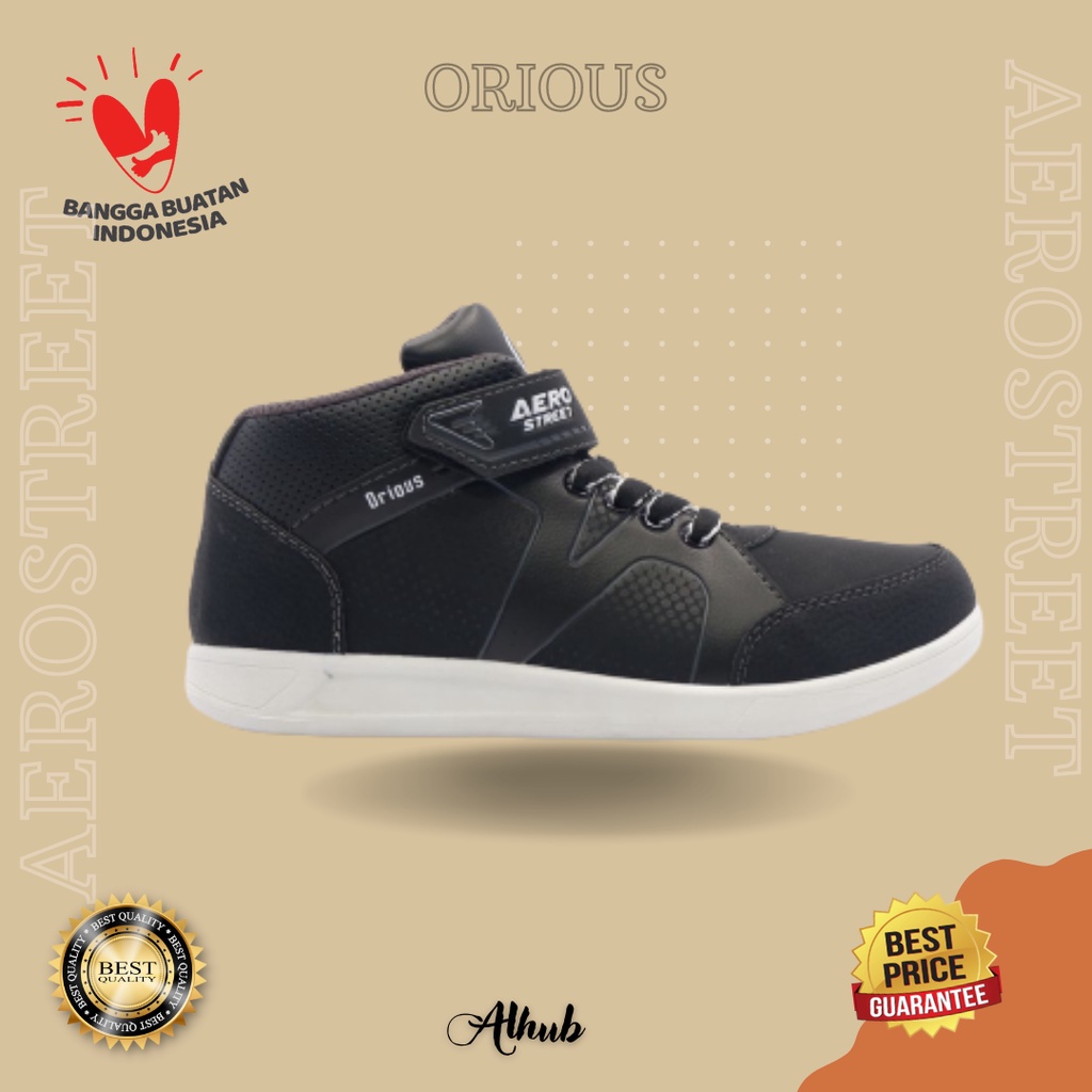 Sepatu Sekolah Anak Laki-Laki & Perempuan Aerostreet Orious High Hitam Putih Sneakers Boot Fashion C