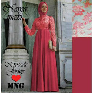 Nesya maxi dress muslim jersey mix brokat fit to L free pashmina