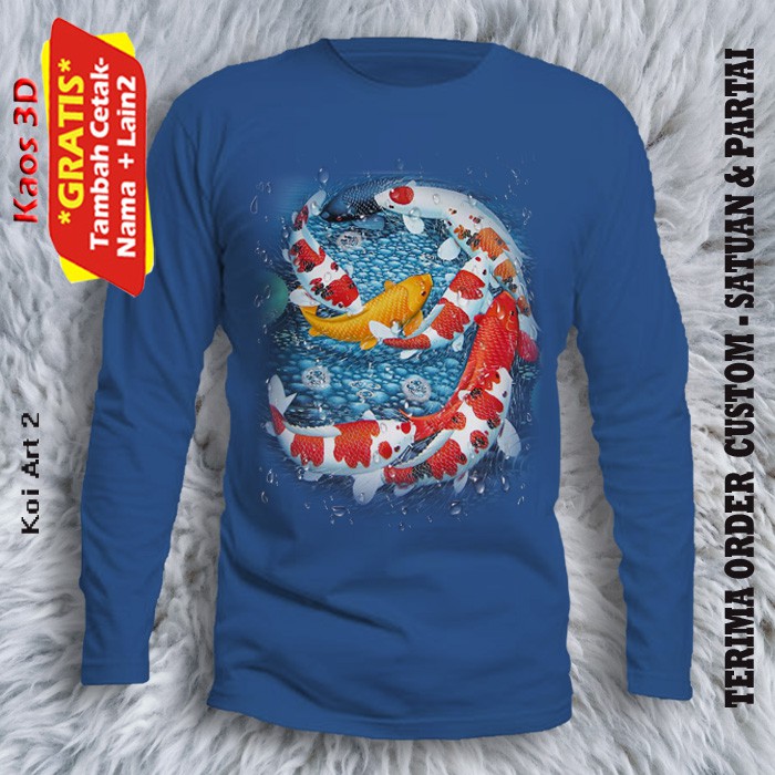 Kaos Koi 9 Ekor ukuran dewasa kualitas cetak 3D / Fashion Ikan Koi Art 2 Model Unisex lengan panjang