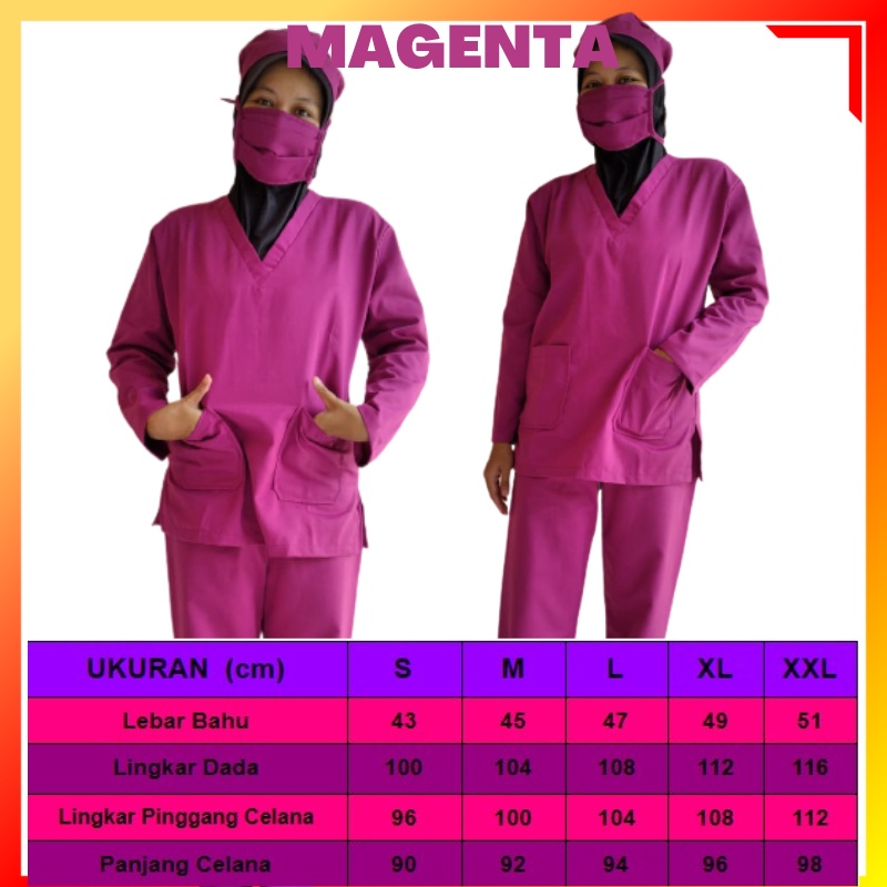 Baju OKA OK Lengan Panjang Magenta Baju  Perawat Dokter Jaga Baju Scrub Petugas Medis Bidan Baju Per