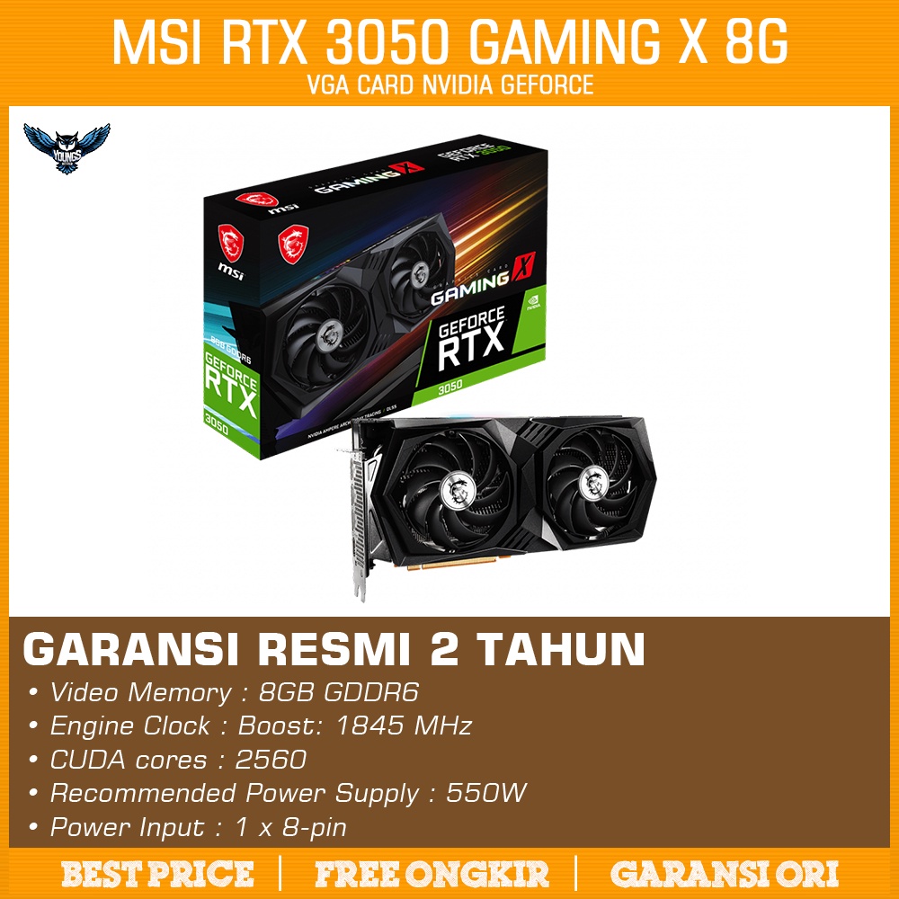 VGA CARD MSI RTX 3050 GAMING X 8G - Nvidia Geforce rtx3050 8GB DDR6