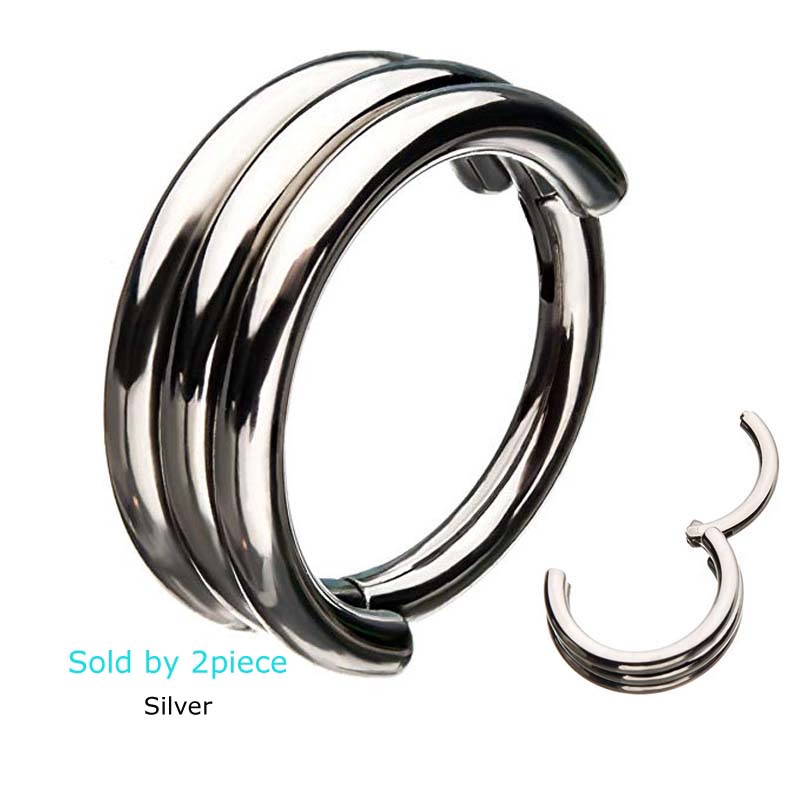 2Pcs Anting Hoop Ukuran 8mm Bahan Stainless Steel Warna Silver / Hitam / Rose Gold