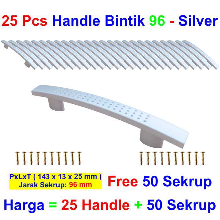 25pcs Handle Bintik 96 Silver, Handle Lemari, Handle Laci, Tarikan Lemari Laci