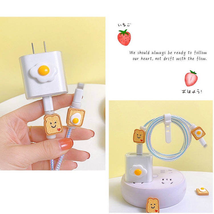 Case Pelindung Kabel Data / Charger USB 20W Bentuk Kartun Telur Goreng