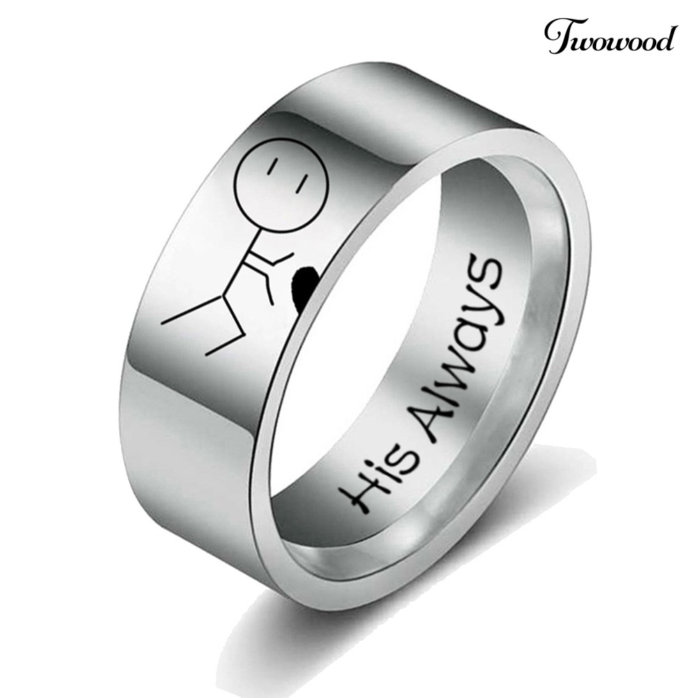 Cincin Desain Kartun Her Forever His Always Abstrak Bahan Stainless Steel Untuk Pasangan