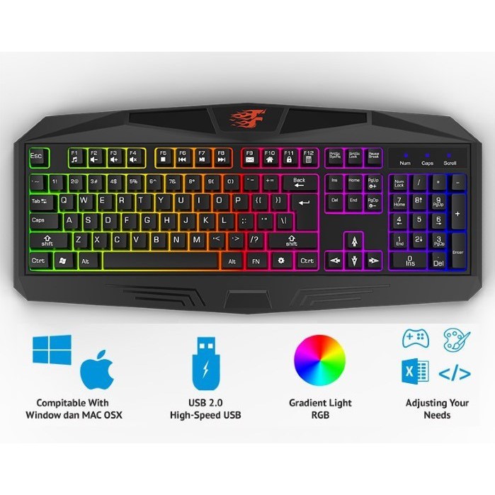 Keyboard Gaming RGB Light FOOMEE VB06 Wired Keyboard RGB Light