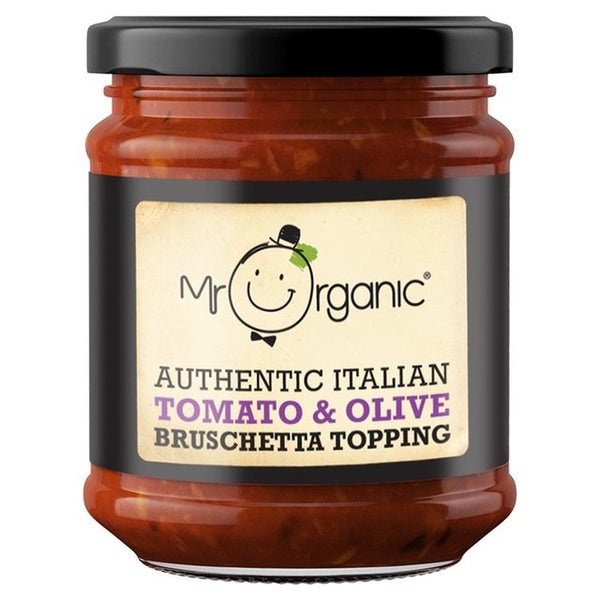 

Mr ORGANIC Authentic Italian Tomato & Olive Bruschetta Topping Italian Food Sauce Saus Tomat Roti Italia