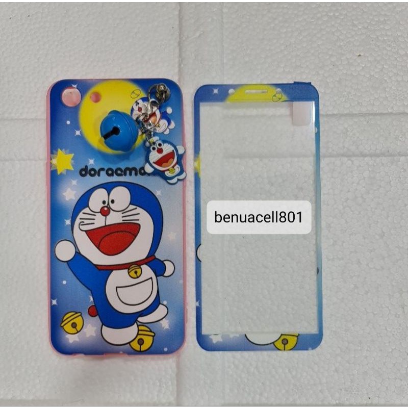 Silicon case karakter plus tempered glass Redmi all type