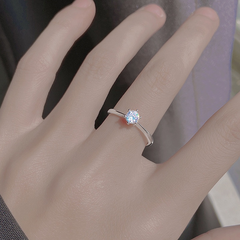 Cincin Model Terbuka Bahan Sterling Silver 925 Hias Kristalzircon Gaya Korea Adjustable Untuk Wanita