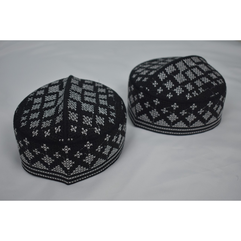 Peci kopiah pakistan bordir hitam motif putih alat sholat anak & dewasa harga terjangkau bagus