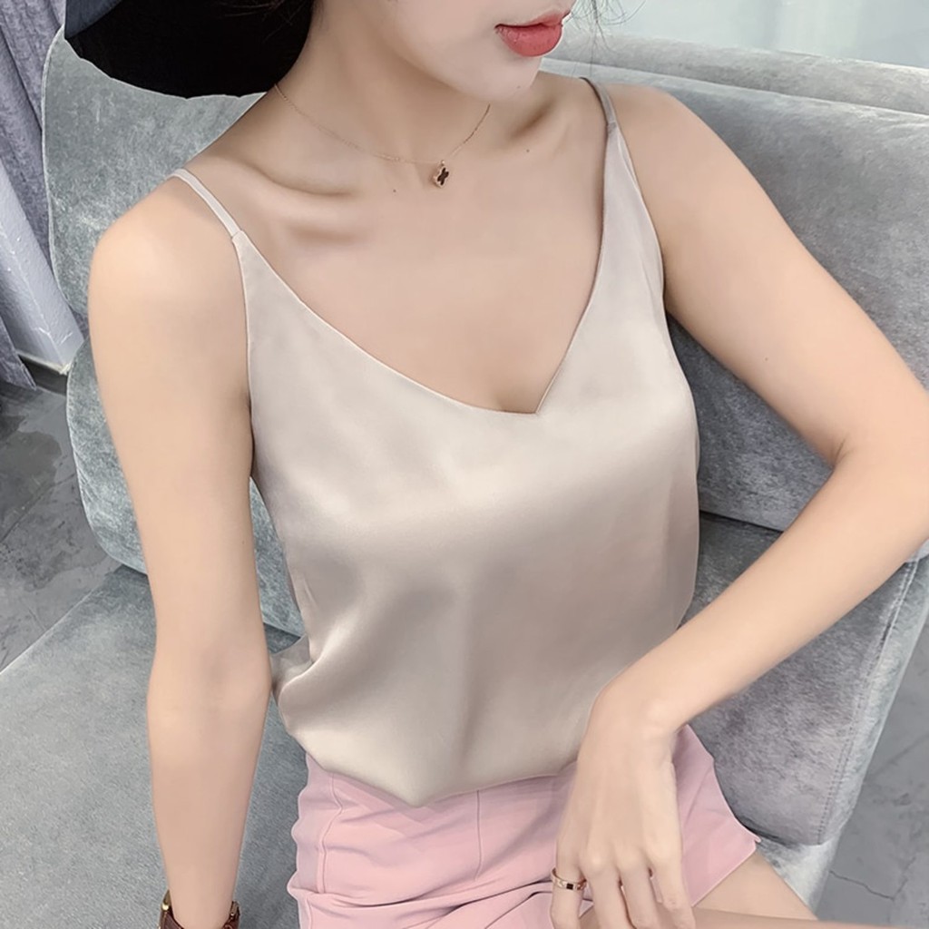 Tank top wanita J177 Bahan Satin / Teng top / Tanktop wanita / Tanktop V Neck /  Tengtop wanita