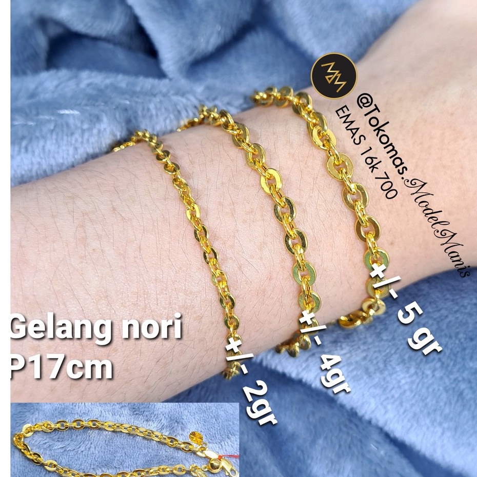 Gelang rantai nori emas kuning 700 kadar 16 K