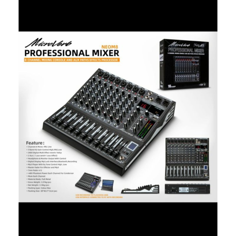 MIXER AUDIO MICROVERB NEO M8/M 8 8CH USB-BLUETOOTH-RECORDING TO PC