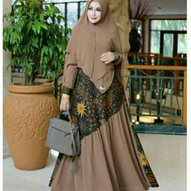 Gamis batik jumbo LD 120 / gamis batik kombinasi / gamis batik couple / baju muslim wanita terbaru