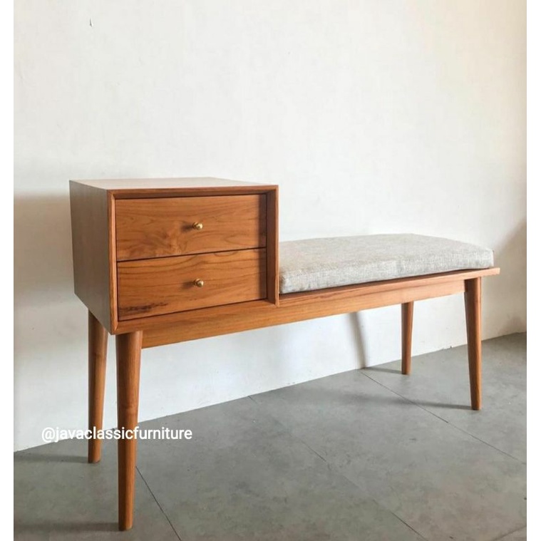 BUFET NAKAS RETRO MINIMALIS DILENGKAPI MEJA KURSI DUDUK BANGKU SANTAI JOK UNTUK KOPI BAHAN KAYU JATI FINISHING NATURAL DOFF-1