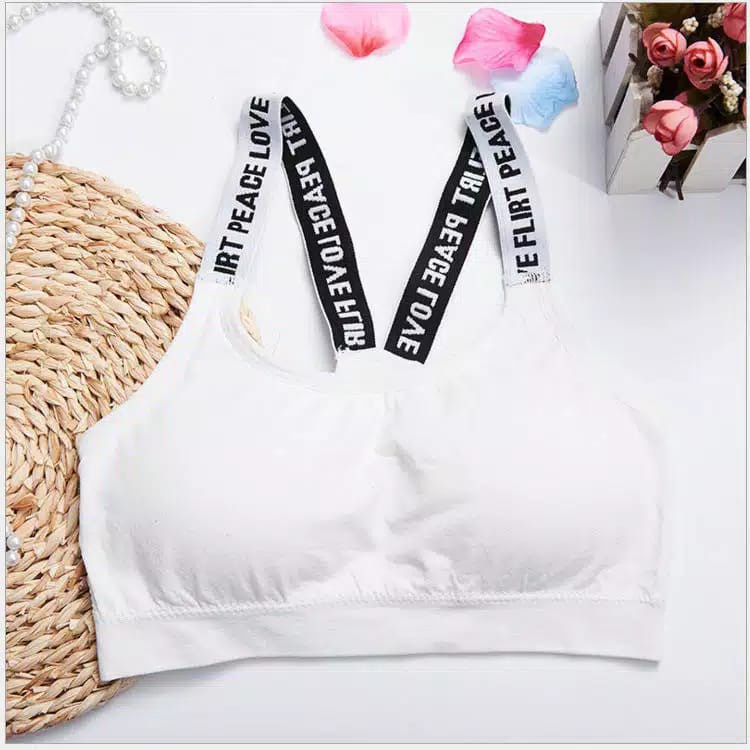 Sport Bra Kemben Push Up Import Busa Tanpa Kawat Pakaian Dalam Wanita Bralette Bra Cup Gym Fitness-PUTIH