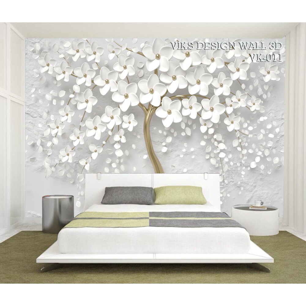 CETAK Wallpaper 3d Murah Bunga Melati Putih Mural tropical, Wallpaper Custom 3d Kota Jakarta Barat