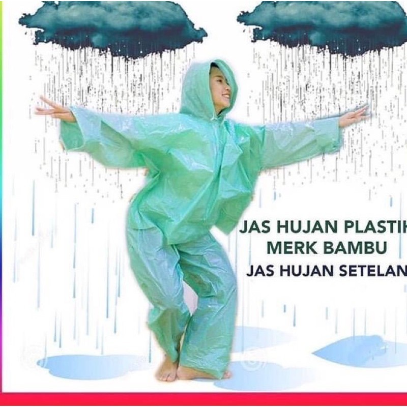 Jas Hujan Plastik BAMBU Setelan Poncho Jas Hujan Plastik Tebal Murah Bagus Raincoat Mantel Emergency