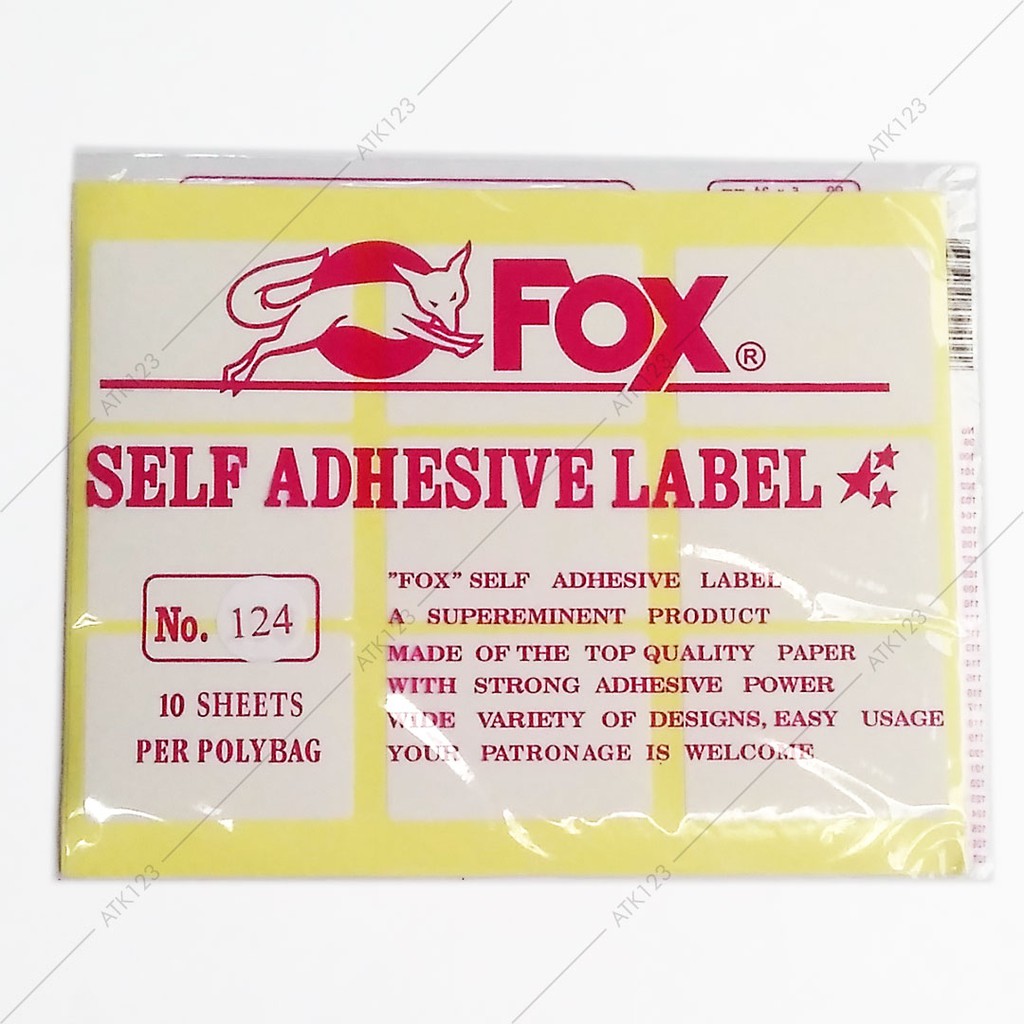 

Kertas / Label Stiker Fox No. 124 uk. 40 x 57 mm (Persegi Panjang)