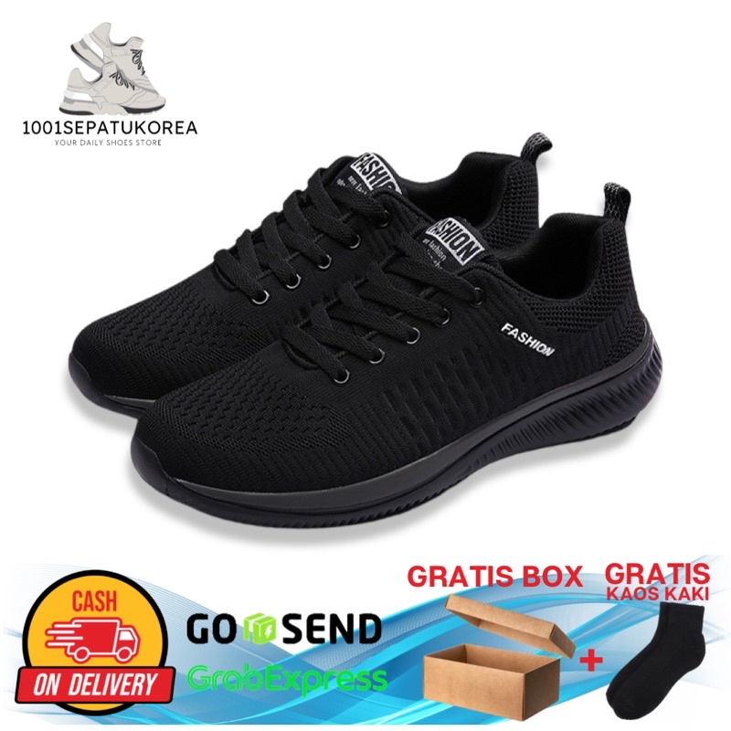 1001 IMPORT SEPATU SNEAKERS PRIA SPORT WOVEN + BOX DAN KAOS KAKI !!! - HITAM