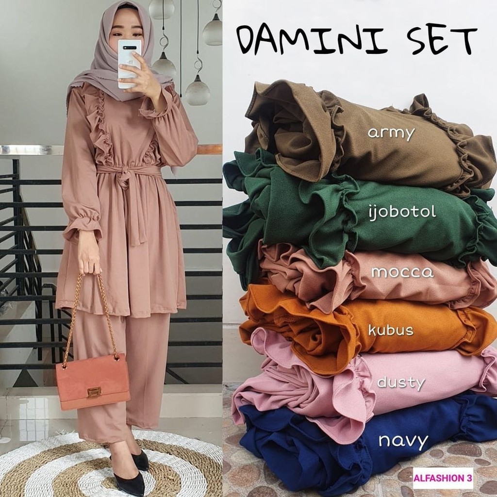 BISA COD - SETELAN SET TUNIK DAMINI / DAMINI FASHION MUSLIM / PAKAIAN WANITA BEST SELLER !!