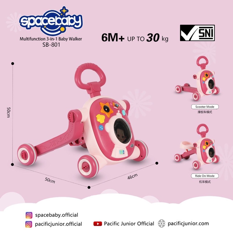 Activity Walker Space Baby SB-801 3in1 Baby Walker Push Walker Kereta Belajar Jalan Bayi Sb 801