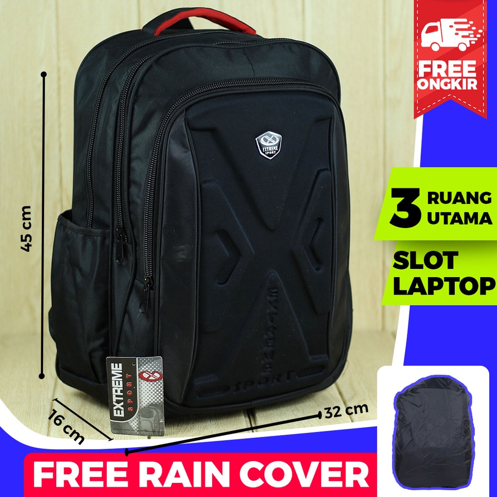 Back Pack Extreme Palazo Emboss X Hitam Pria Tas Punggung Laki Laki Bahan Tebal Kuat Berkualitas Ransel Pria Kerja Bonus Raincover Embos Kuat Tas Laptop Gendong Pria Sma Distro Keren Polos