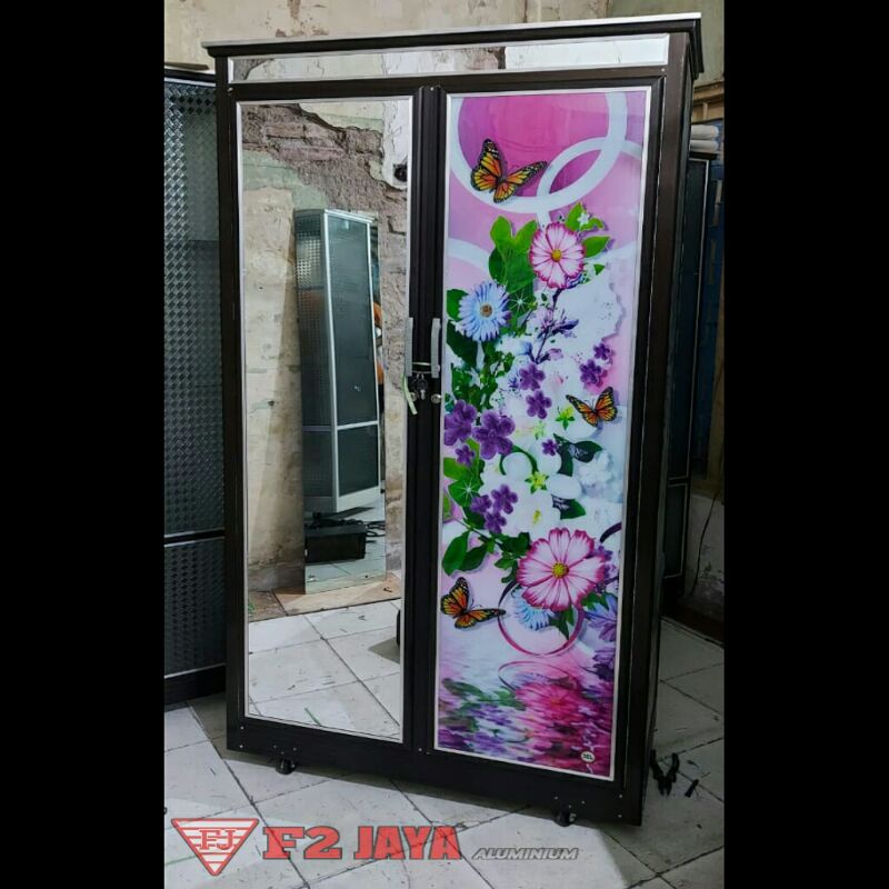 Lemari Baju 2 Pintu kaca printing