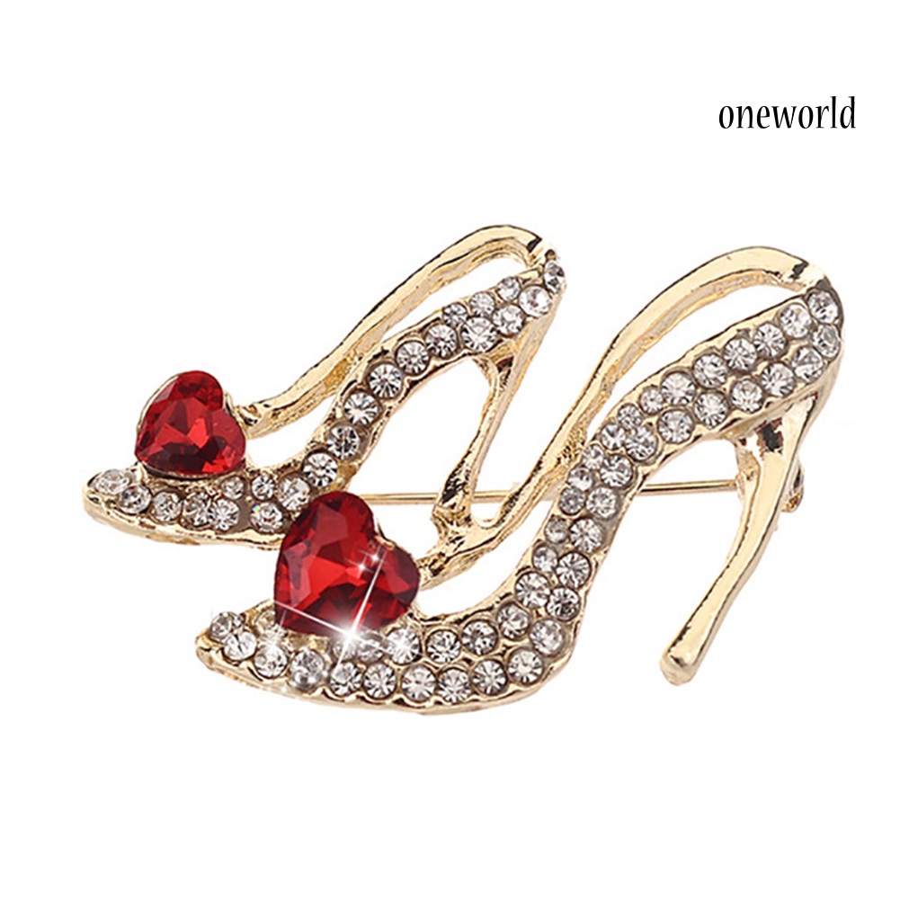 OW@ Chic Women High Heels Shape Heart Rhinestone Inlaid Brooch Pin Scarf Decor Gift