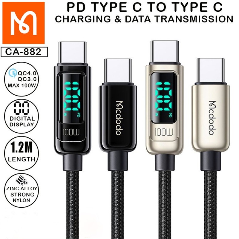 MCDODO CA-882 Digital Pro Kabel Charger USB Type C to Type C Cable PD Fast Charging 100W Samsung Oppo Huawei