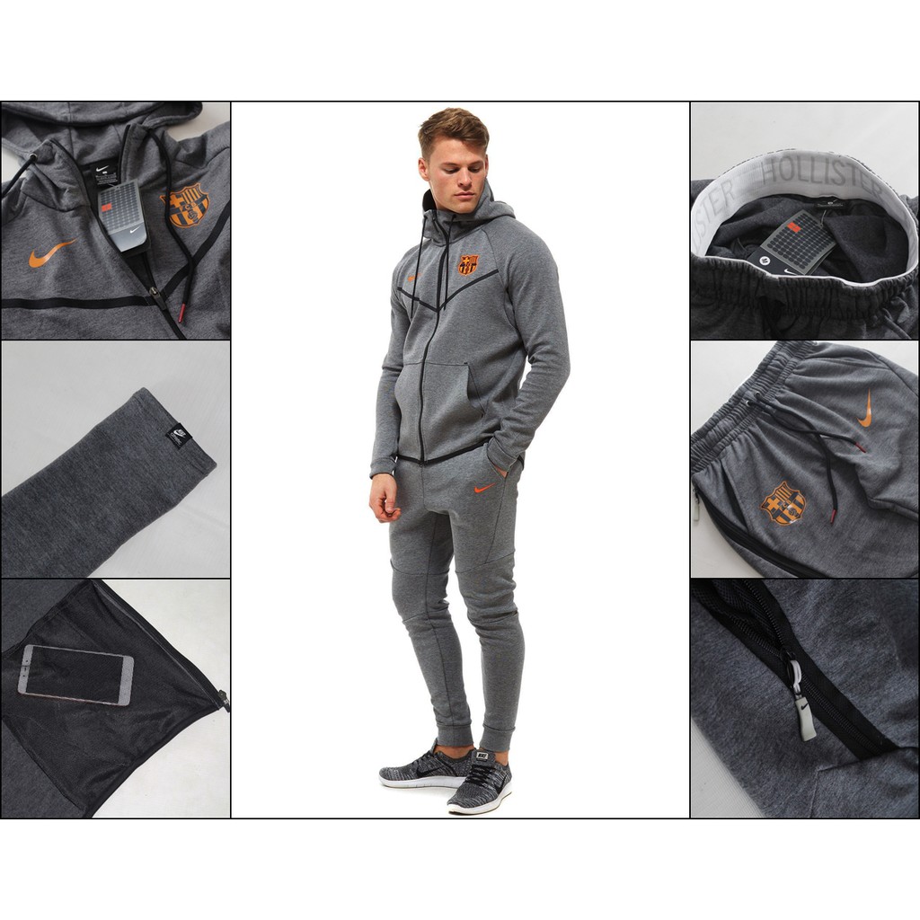 STELAN JAKET HOODIE DAN JOGGER NIKE V TECH DARKGREY KLUB BARCELONA