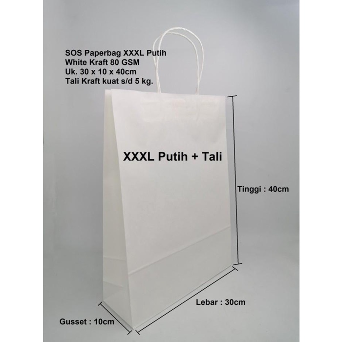 

Goodiebag Paperbag Sos Xxxl Putih Tali 80Gsm 30X10X40Cm