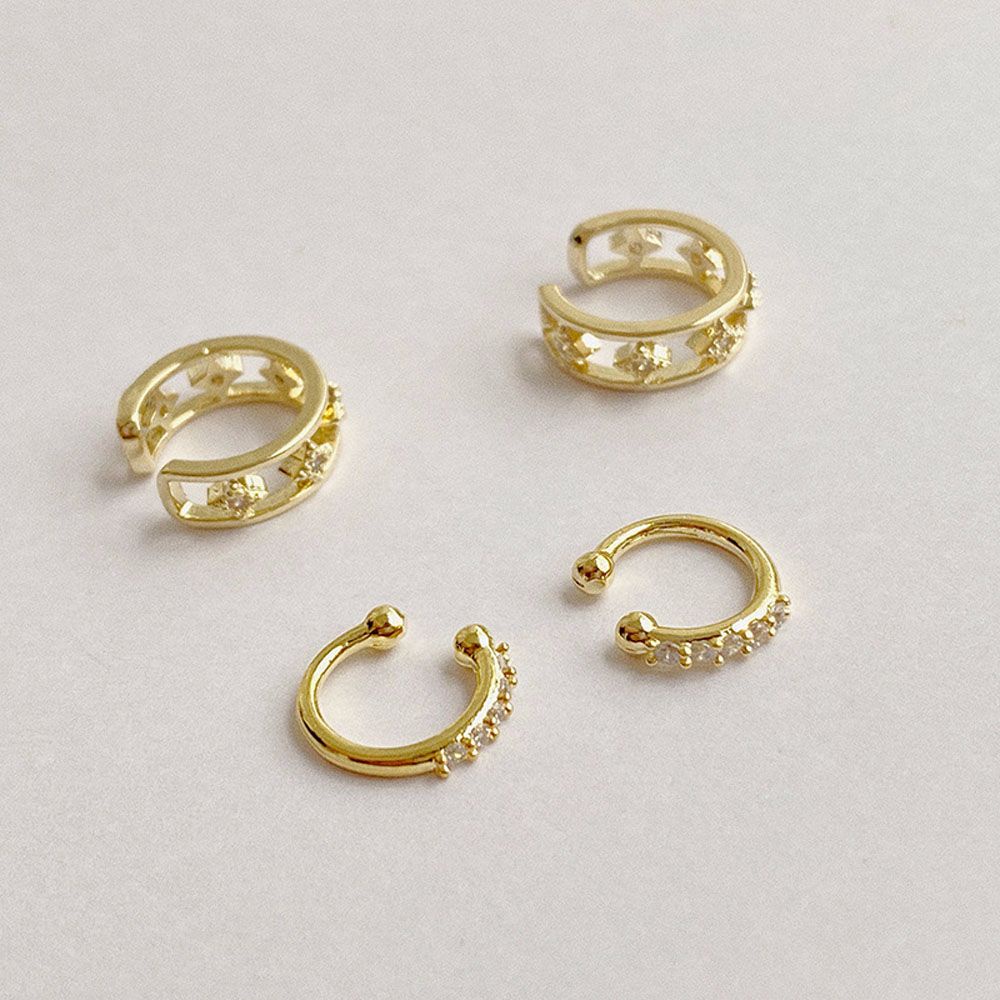 2pcs / Set Anting Klip Tulang Rawan Telinga Bentuk C Kecil Bahan Alloy Berlian Imitasi Gaya Korea 2021