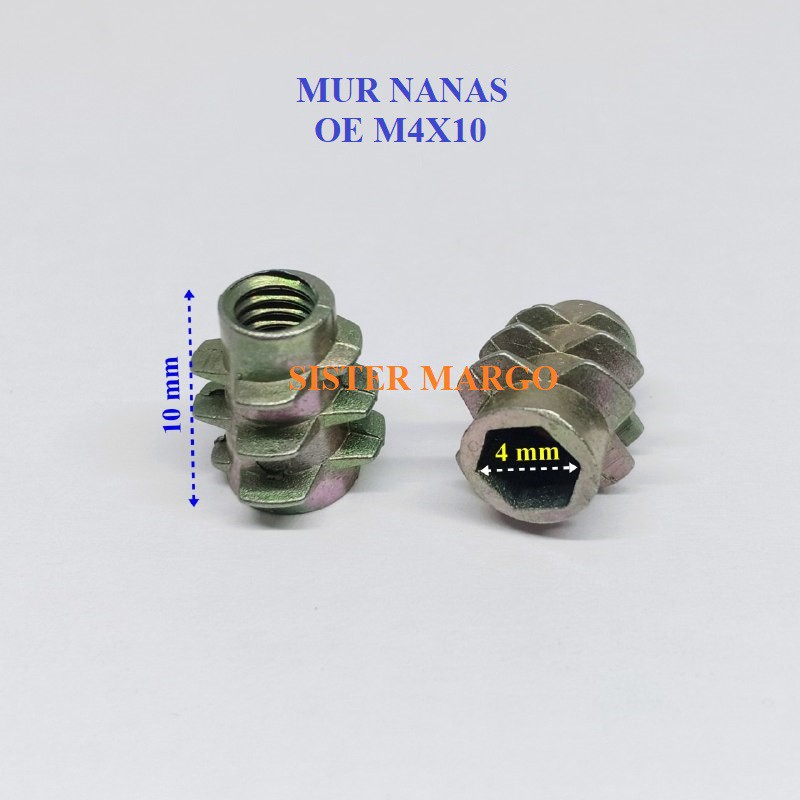 Mur Nanas Mur Tanam M4x10 OE - 10 PCS