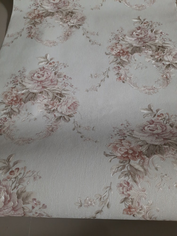 Wallpaper Dinding Klasik Bunga Shabby Mewah Gold Pink Merah Cream Ornament