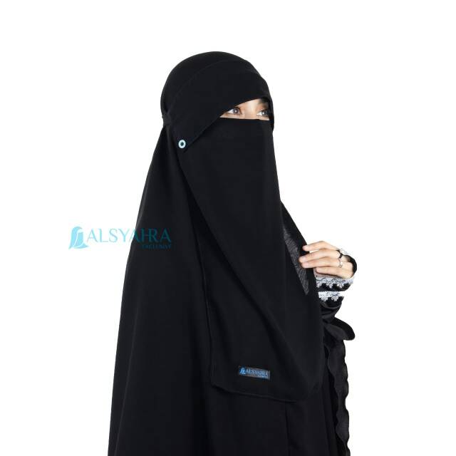 Niqab Poni Kancing Raudhah Sifon Silk Jetblack Alsyahra Exclusive