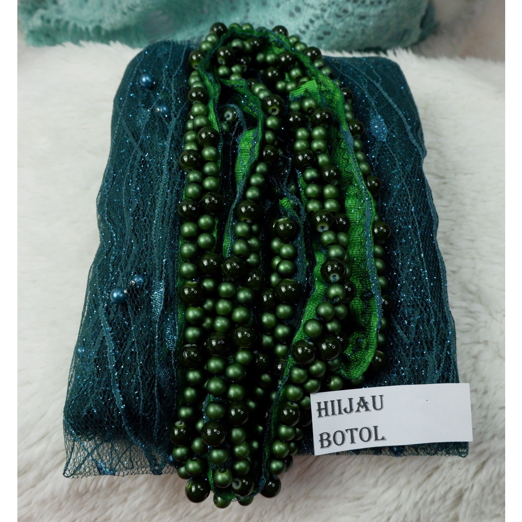 VEIL  MUTIARA SLAYER  PENGANTIN MOTIF ALL VARIAN COLOUR-HIJAU  BOTOL