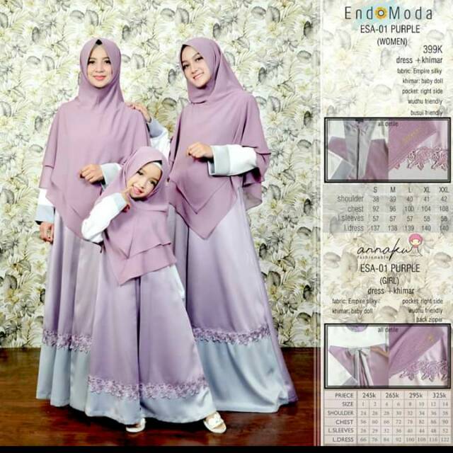 Couple Endomoda Gamis Ibu dan Anak Cantik Warna Ungu mix Putih endomoda ESA 01