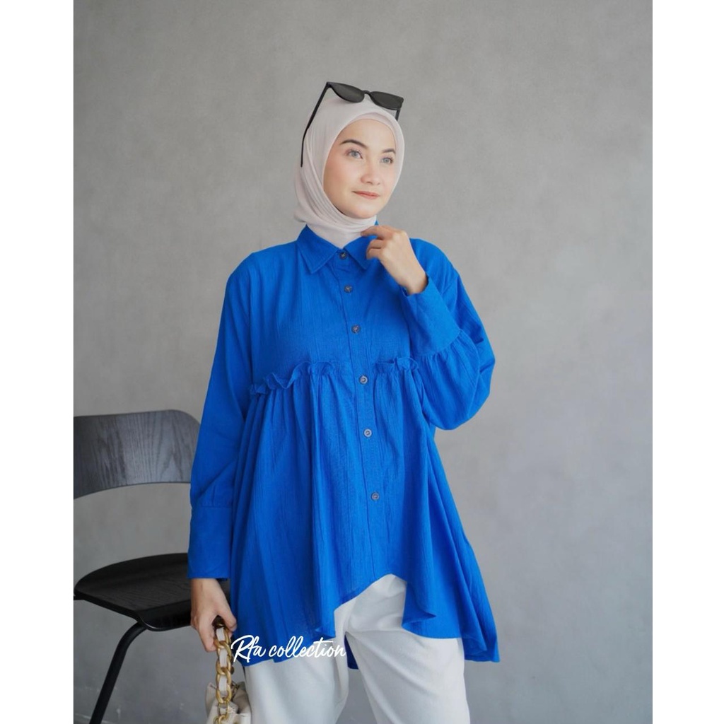 Kemeja Wanita Polos Fiorella Shirt / Blouse Katun Linen Kancing Depan M L XL LD 110 Lengan Panjang OOTD Remaja Dewasa Kekinian 2022