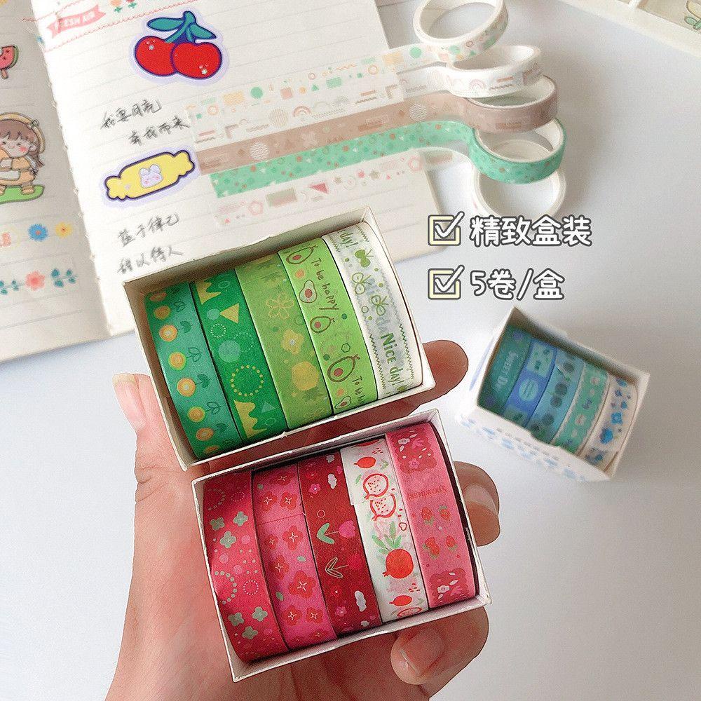 Nanas 5Rolls /Box.Ng Tape Set Dekorasi Jurnal Diary Pola Dasar