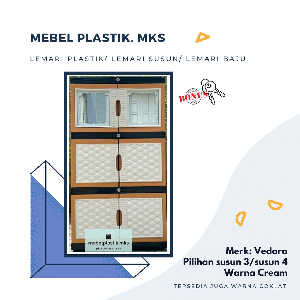 Lemari Kaca/ Lemari Plastik Coklat/ Lemari Baju/ Lemari Rotan/ Lemari Pakaian Susun 3/ Susun 4 Vedor