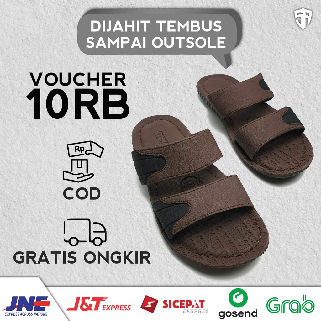 Sandal Sendal Sedal Leon Murah Slide Kulit Pria Cowok Laki Laki Cowo Dewasa Casual Kekinian