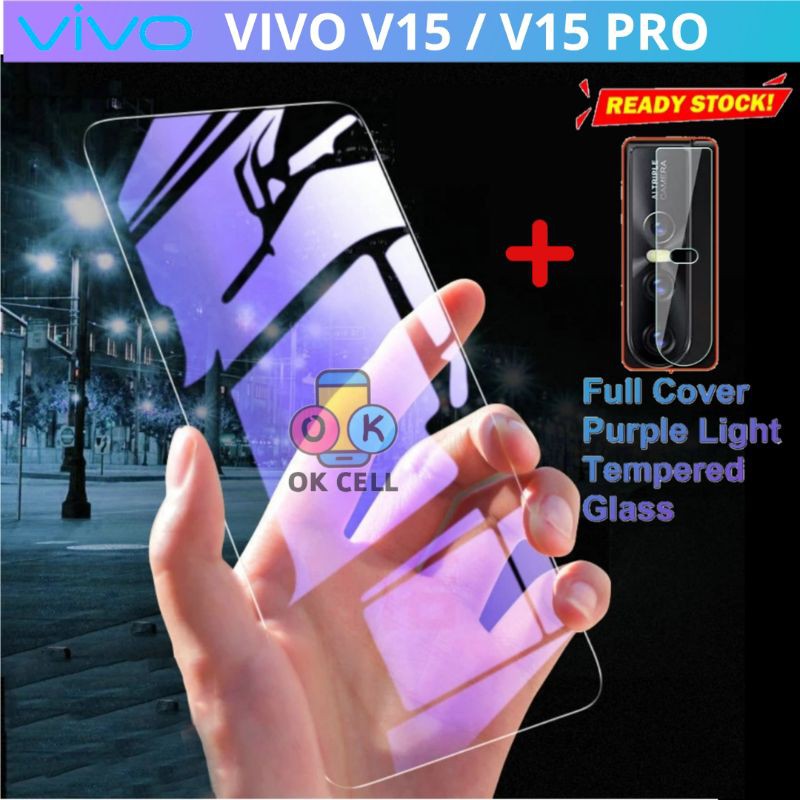 2in1- Tempered Glass Anti Gores Blue Light Layar Kamera Vivo V15 / V15 Pro Screen Protector Radiasi