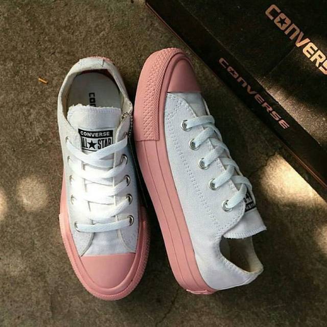 Sepatu Converse White Sol Soft Pink Import Premium Vietnam Sneakers Casual Kuliah Kerja Kado Hadiah