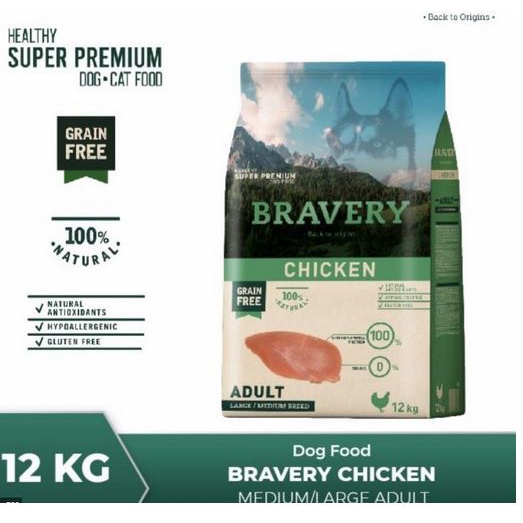 Bravery Medium/Large Adult Dog CHICKEN 12KG Makanan Anjing