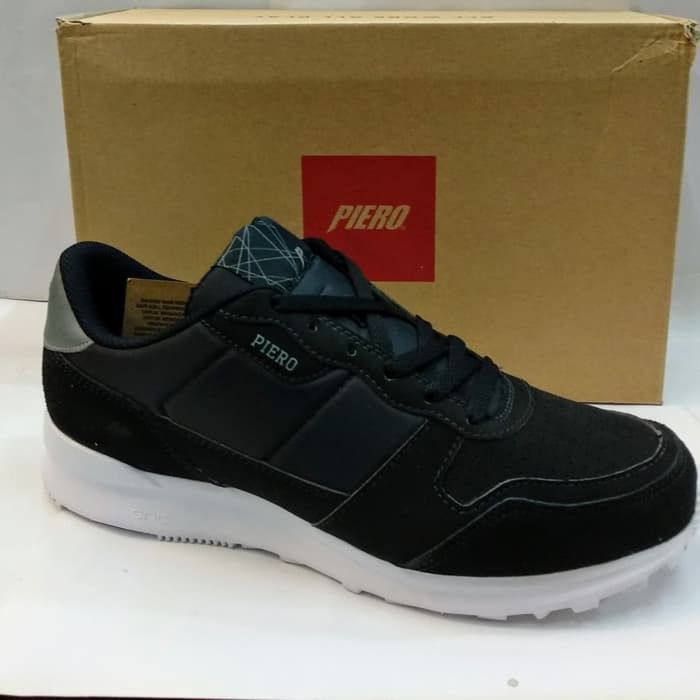 sepatu PIERO STEEL RUNNER black grey white 38-44 original - Hitam